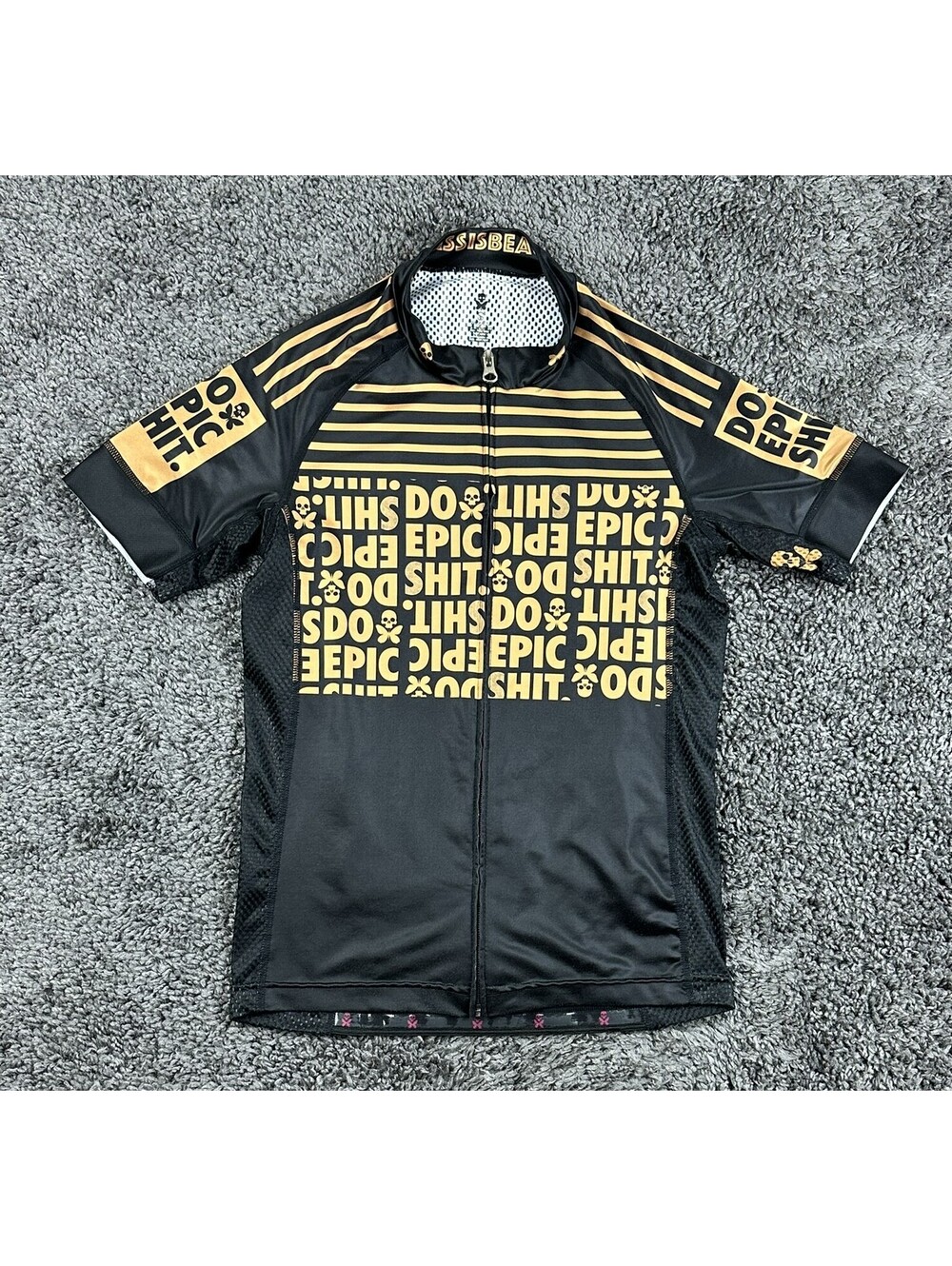 Betty Designs Womens S Do Epic Sh*t Cycling Jersey Gold Black Skull Butterfly